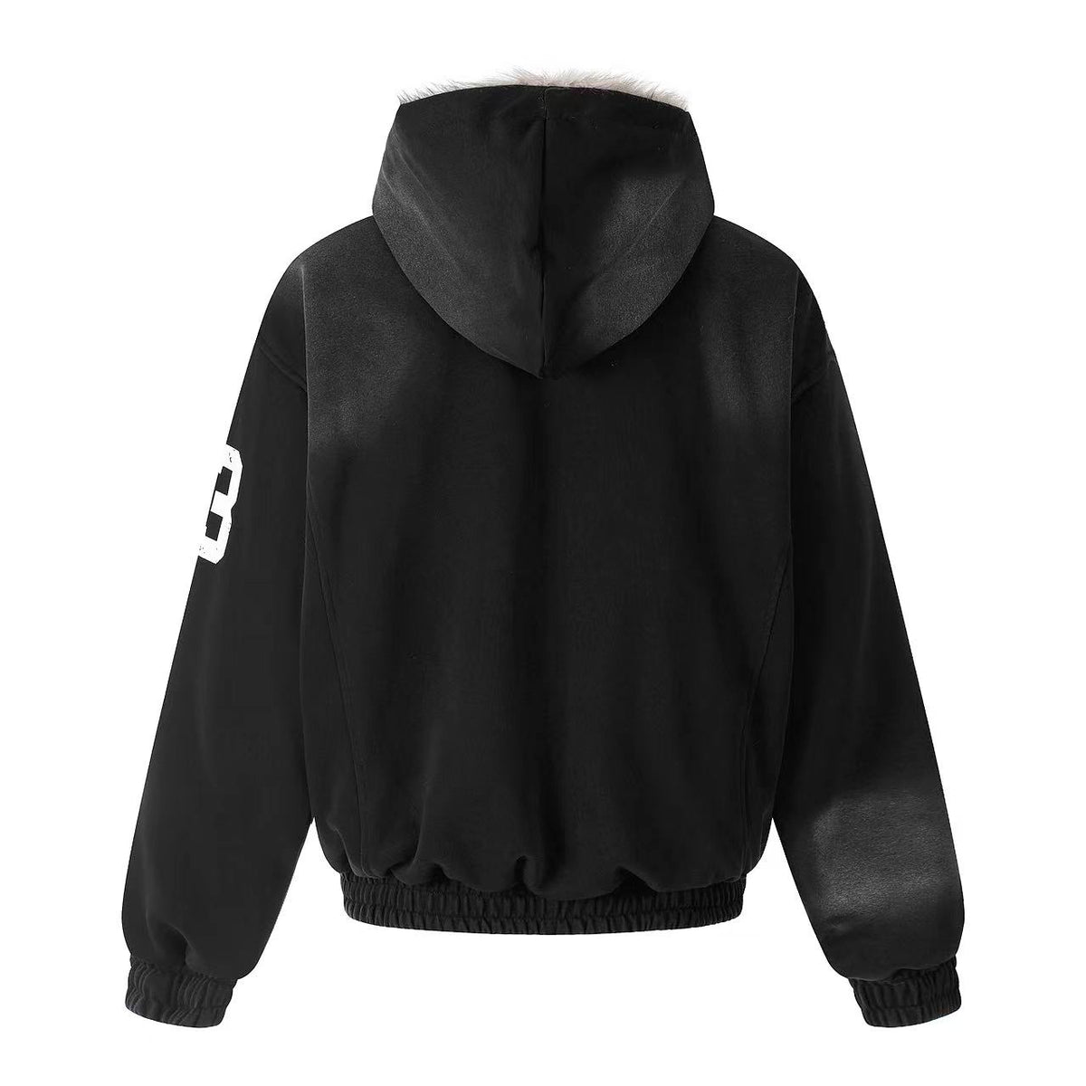 Vintage Distressed Pegasus Graphic Faux Fur Lined Zip Up Hooded Jacket