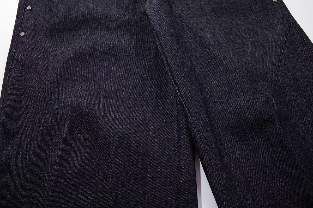 Vintage Union Jack Print Rivet Wide Leg Jeans
