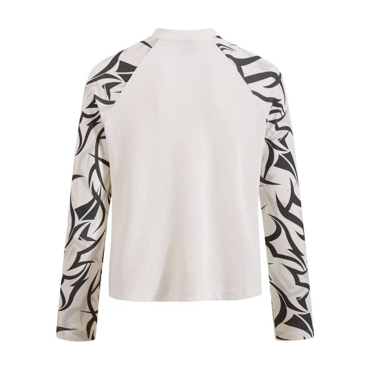 Skull Tribal Tattoo Print Raglan Waffle Knit Long Sleeve