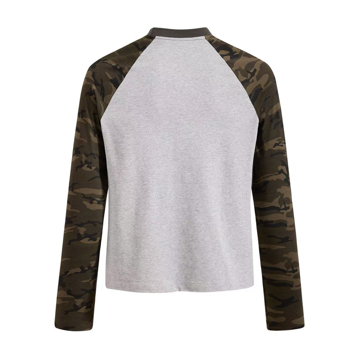 Distressed American Flag Camo Raglan Mock Neck Long Sleeve
