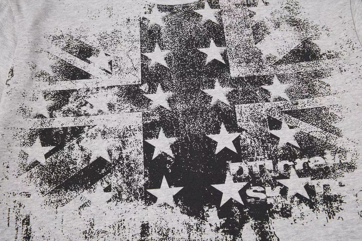 Vintage Distressed Union Jack Star Print Mock Neck Long Sleeve
