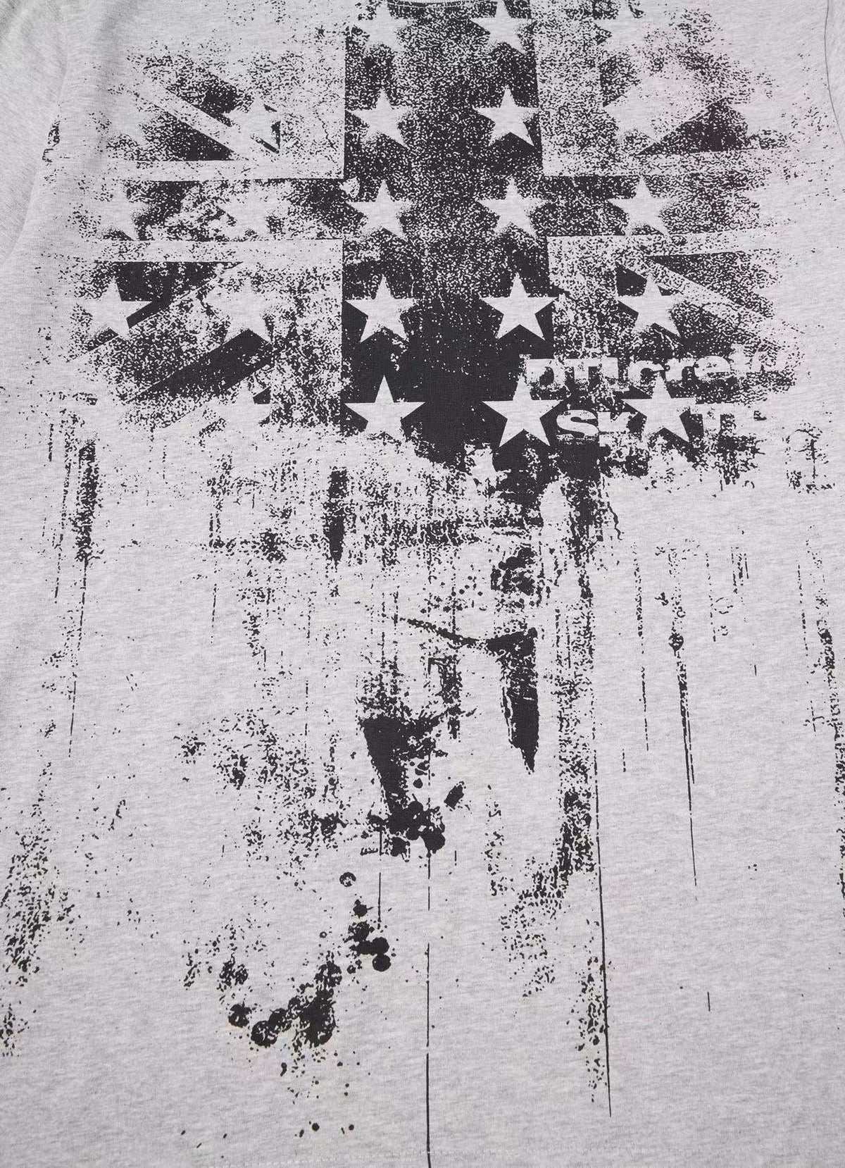 Vintage Distressed Union Jack Star Print Mock Neck Long Sleeve