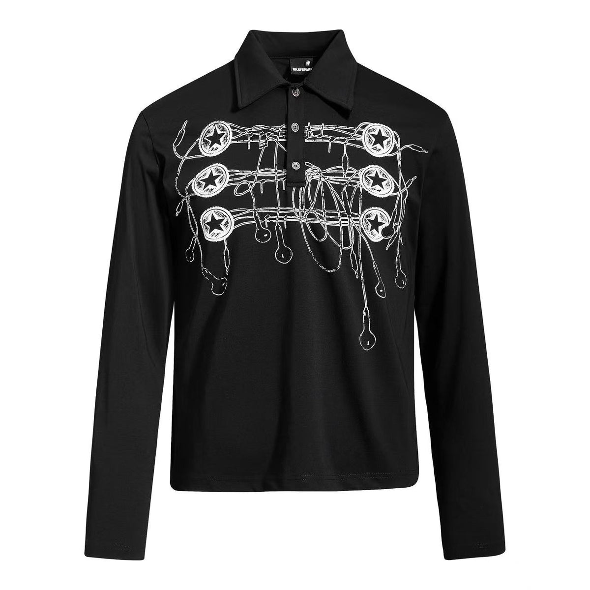 Barbed Wire Star Graphic Long Sleeve Polo Shirt