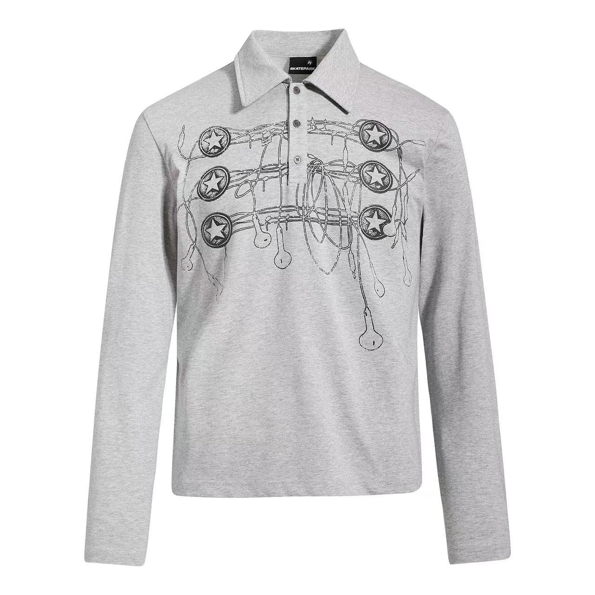 Barbed Wire Star Graphic Long Sleeve Polo Shirt