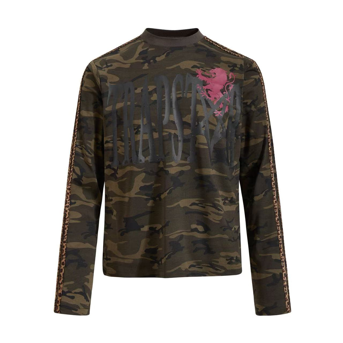Camo Leopard Side Stripe Trapstar Lion Graphic Mock Neck Long Sleeve