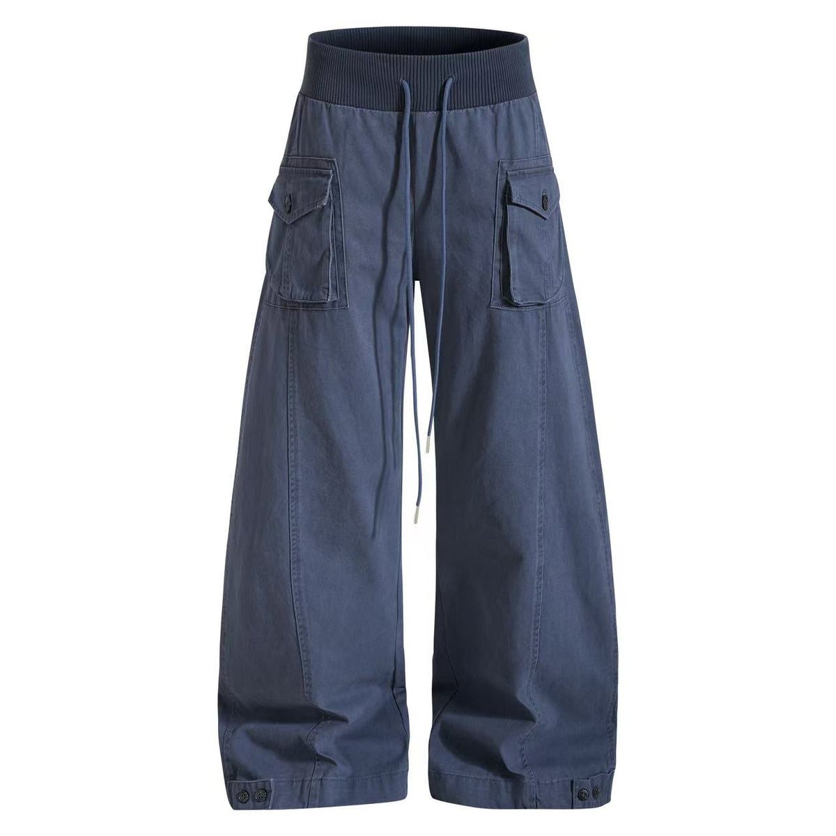 Vintage Ribbed Waistband Wide Leg Cargo Pants