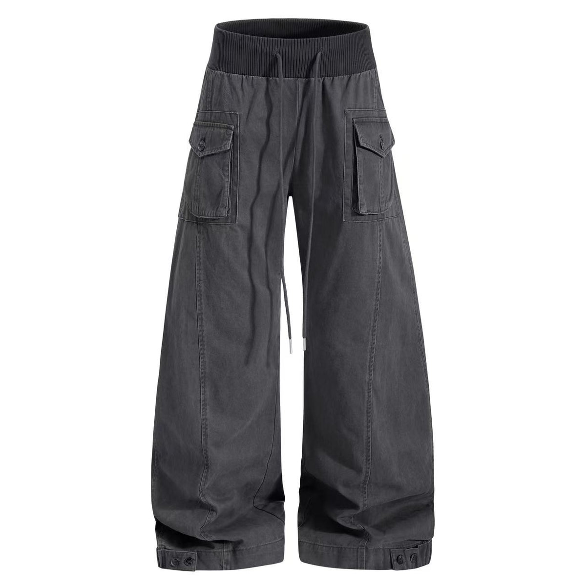 Vintage Ribbed Waistband Wide Leg Cargo Pants