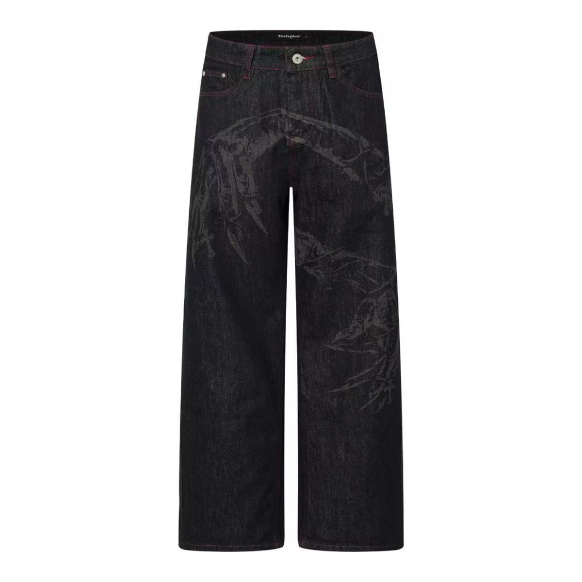 Dark Dragon Claw Graphic Wide Leg Black Denim Jeans