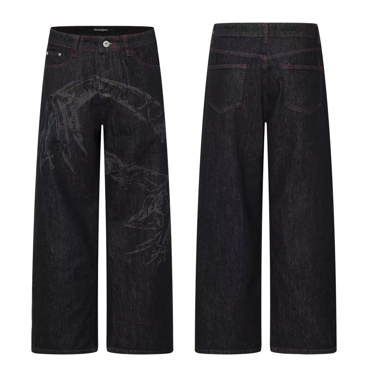 Dark Dragon Claw Graphic Wide Leg Black Denim Jeans