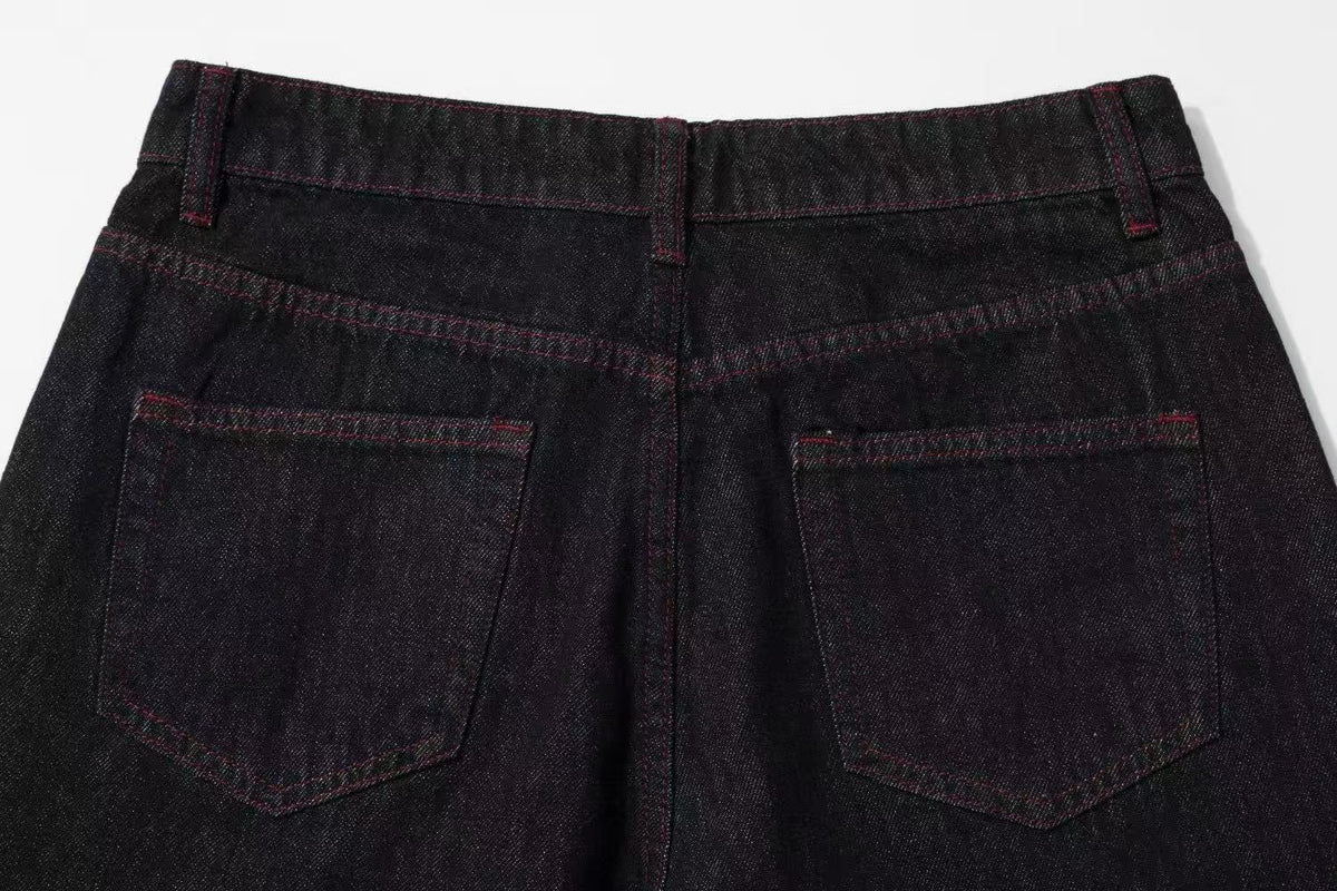 Dark Dragon Claw Graphic Wide Leg Black Denim Jeans