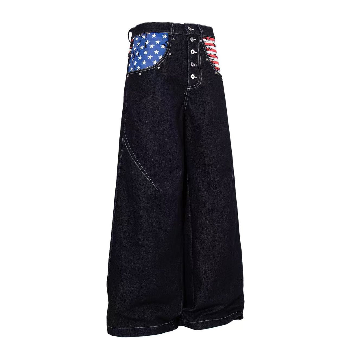 Vintage American Flag Patchwork Rivet Wide Leg Jeans