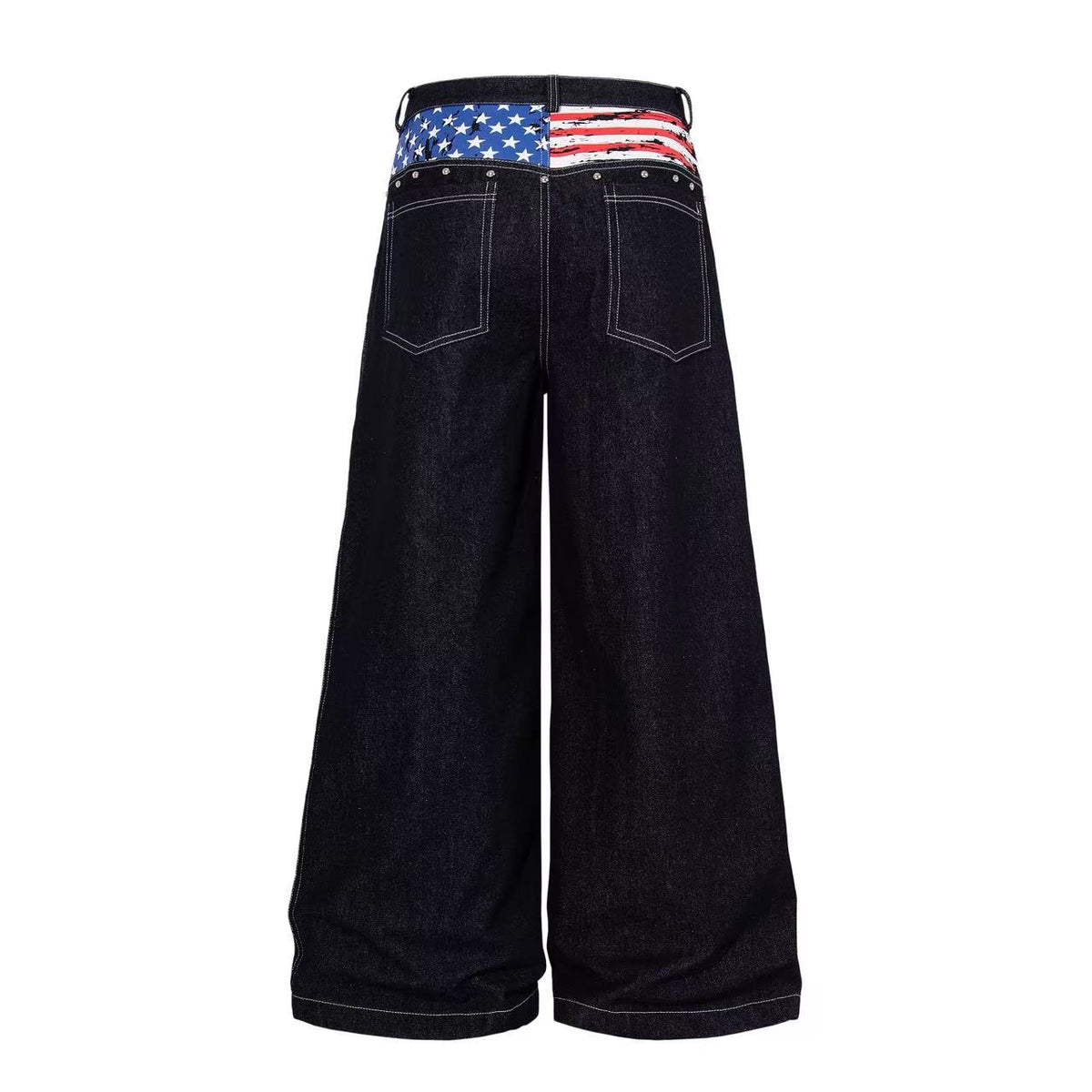 Vintage American Flag Patchwork Rivet Wide Leg Jeans