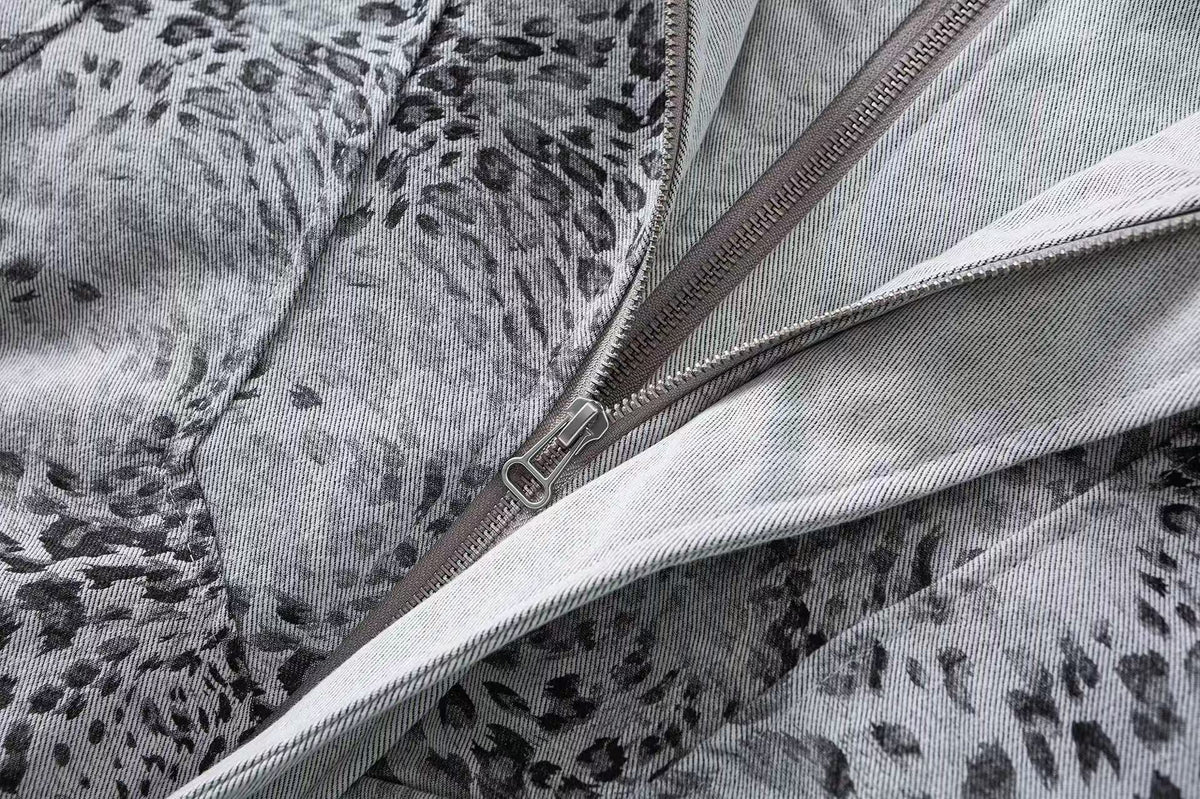 Leopard Print Faux Fur Collar Double Zip Bomber Jacket