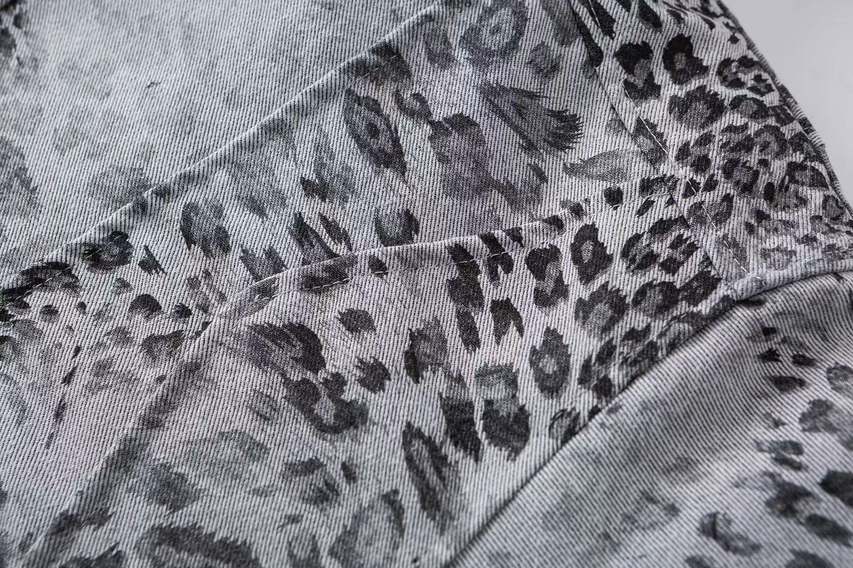 Leopard Print Faux Fur Collar Double Zip Bomber Jacket