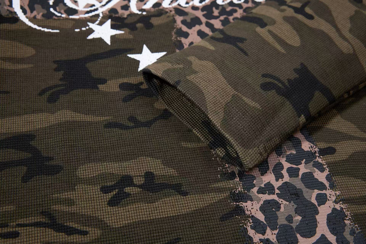 Cropped Camouflage Leopard Cross Skull Long Sleeve