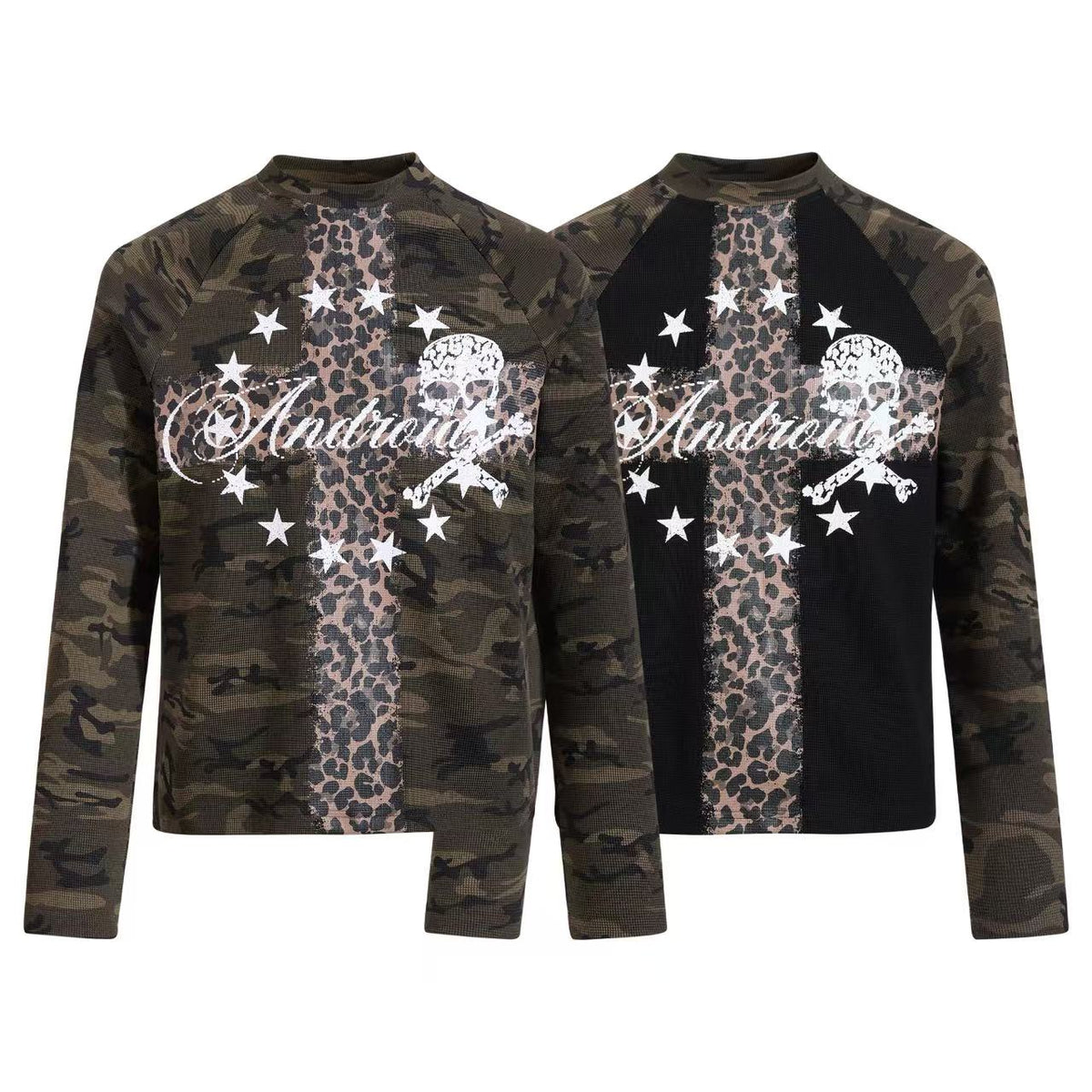 Cropped Camouflage Leopard Cross Skull Long Sleeve