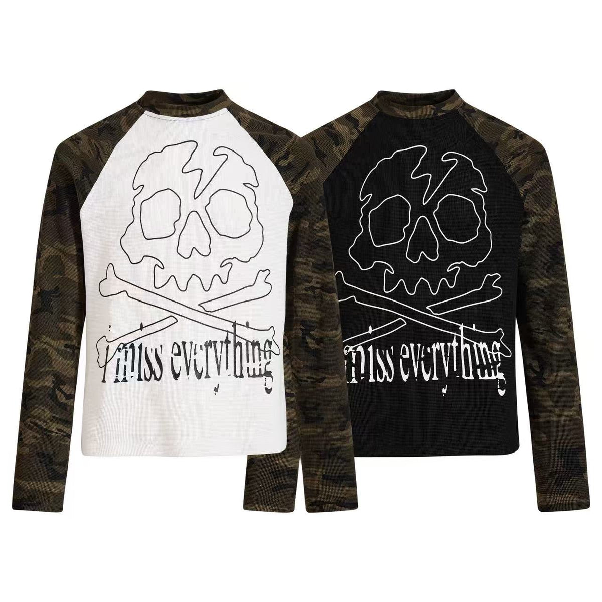 Cropped Camouflage Raglan Skull Waffle Long Sleeve