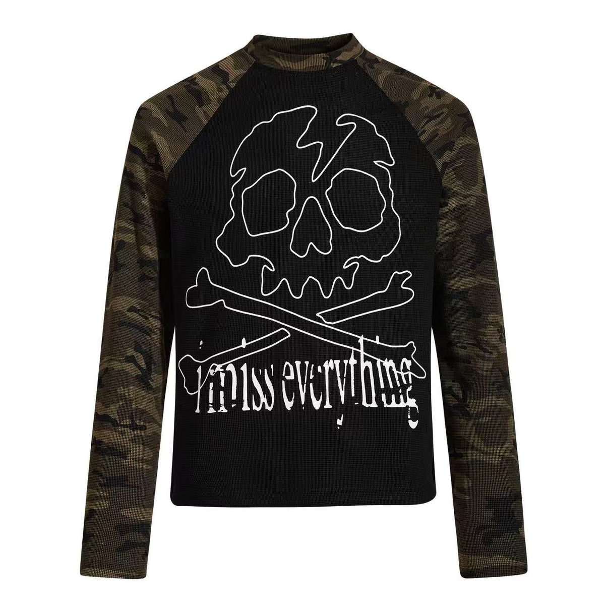 Cropped Camouflage Raglan Skull Waffle Long Sleeve