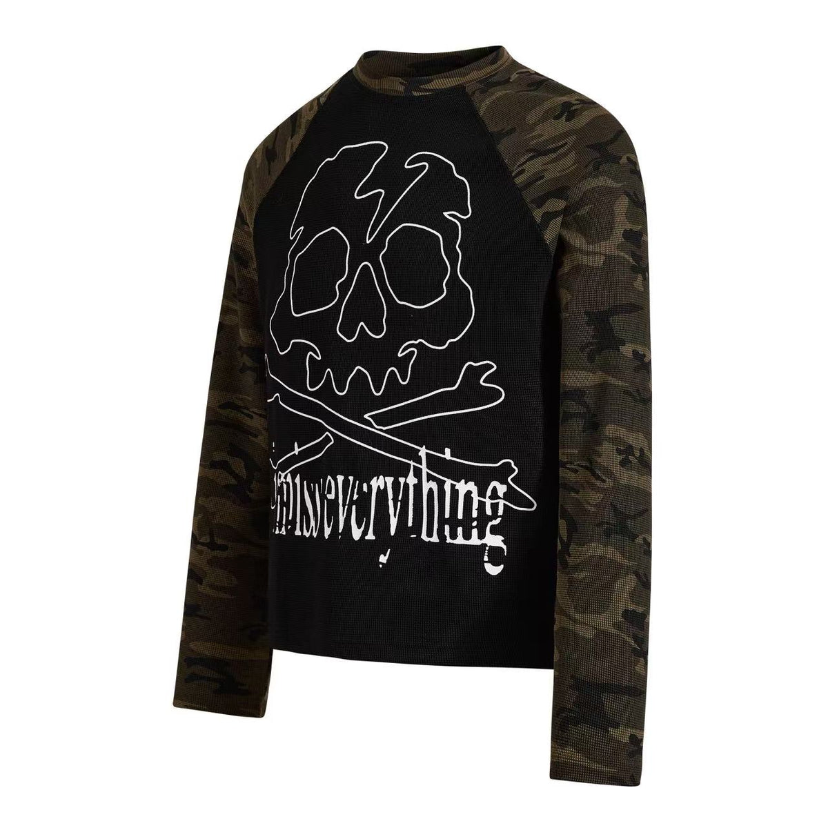 Cropped Camouflage Raglan Skull Waffle Long Sleeve