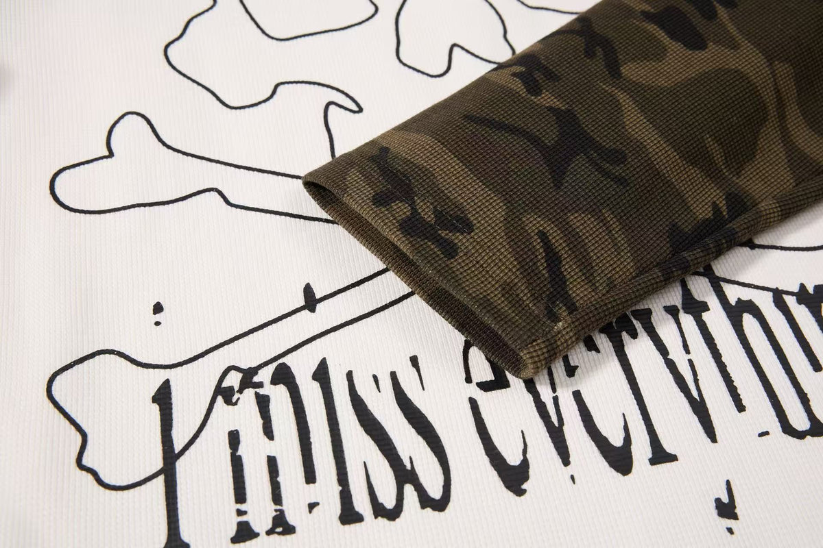 Cropped Camouflage Raglan Skull Waffle Long Sleeve