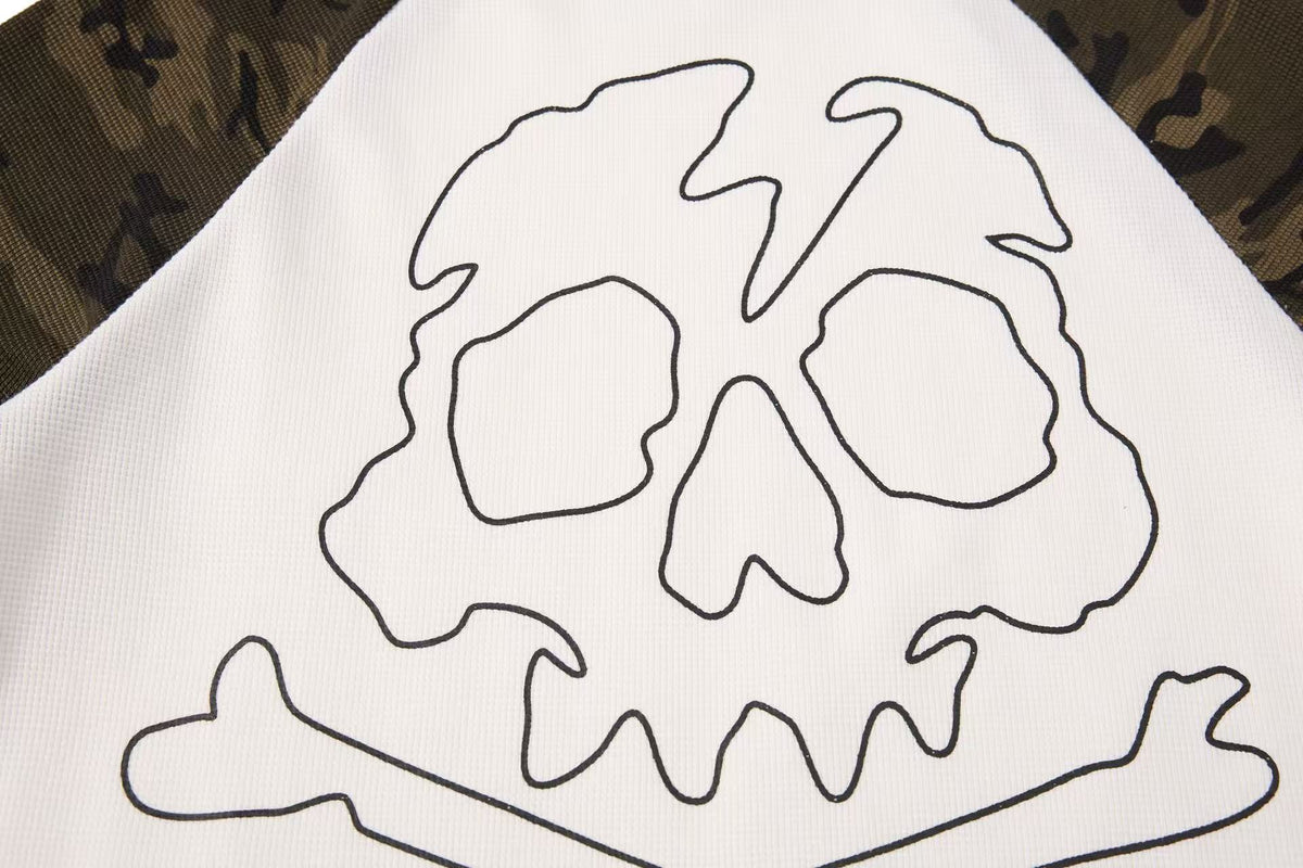 Cropped Camouflage Raglan Skull Waffle Long Sleeve