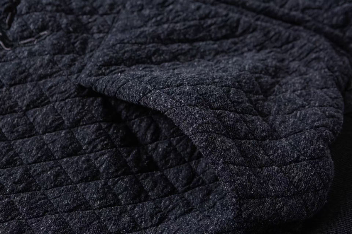 Diamond Quilted Faux Fur Lined Hood Horse Embroidery Star Patch Zip‑Up Jacket