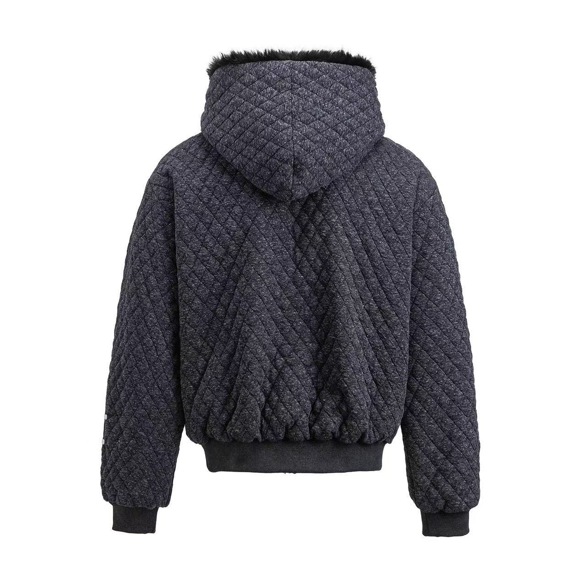 Diamond Quilted Faux Fur Lined Hood Horse Embroidery Star Patch Zip‑Up Jacket