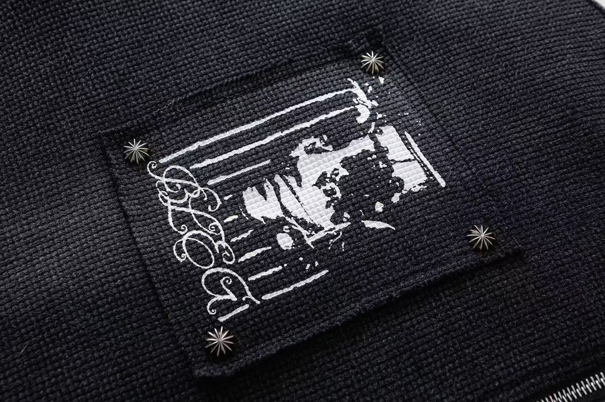 Faux Fur Hooded Graffiti Graphic Patch Zip‑Up Bomber Jacket