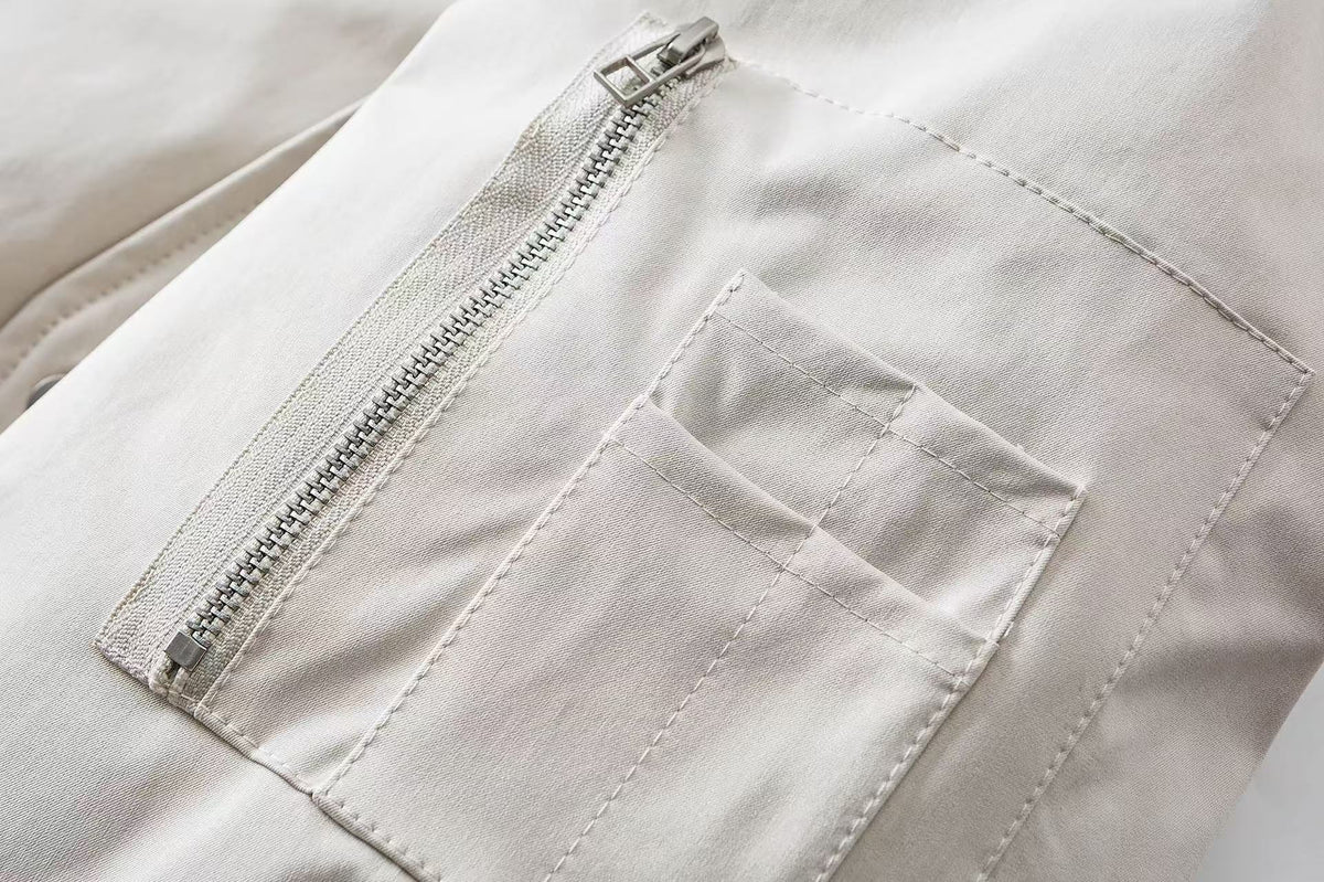 Faux Shearling Collar Multi‑Patch Decor Zip‑Up Bomber Jacket