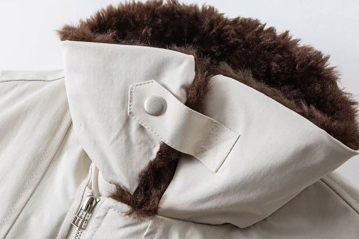 Faux Shearling Collar Multi‑Patch Decor Zip‑Up Bomber Jacket