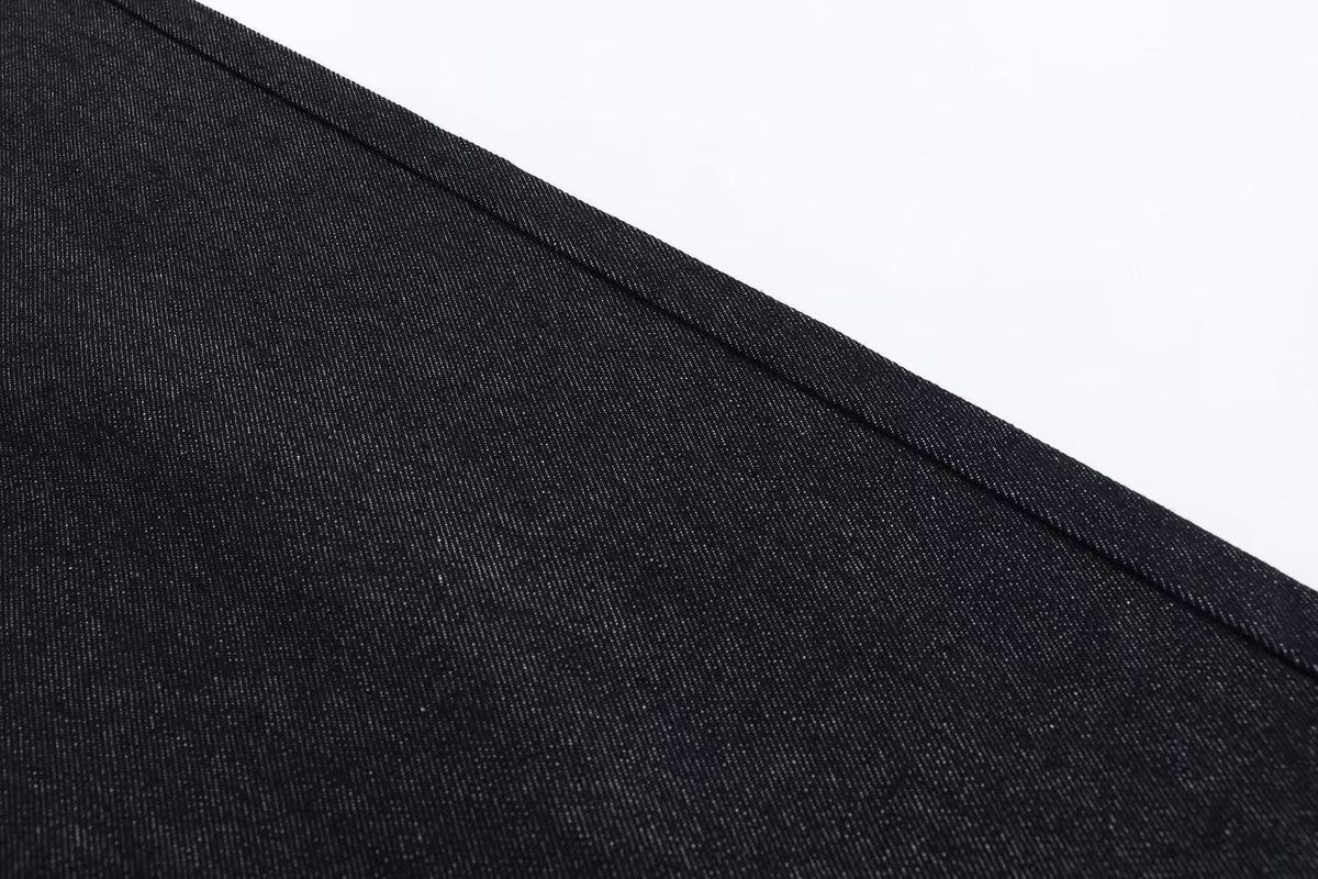 Raw Black Multi Rivet Strap Decor Flare Leg Jeans