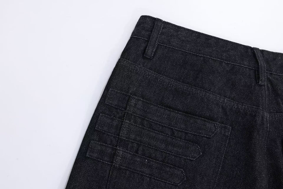 Raw Black Multi Rivet Strap Decor Flare Leg Jeans