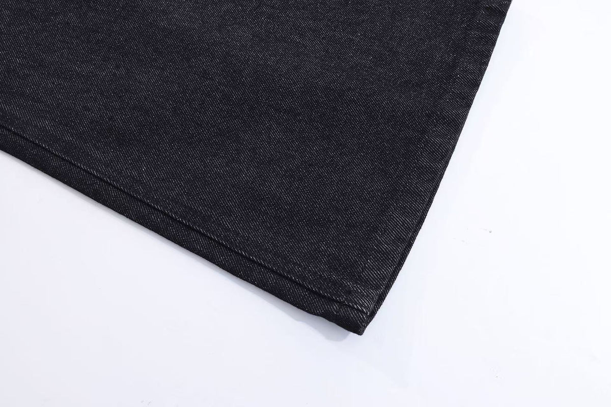 Raw Black Multi Rivet Strap Decor Flare Leg Jeans