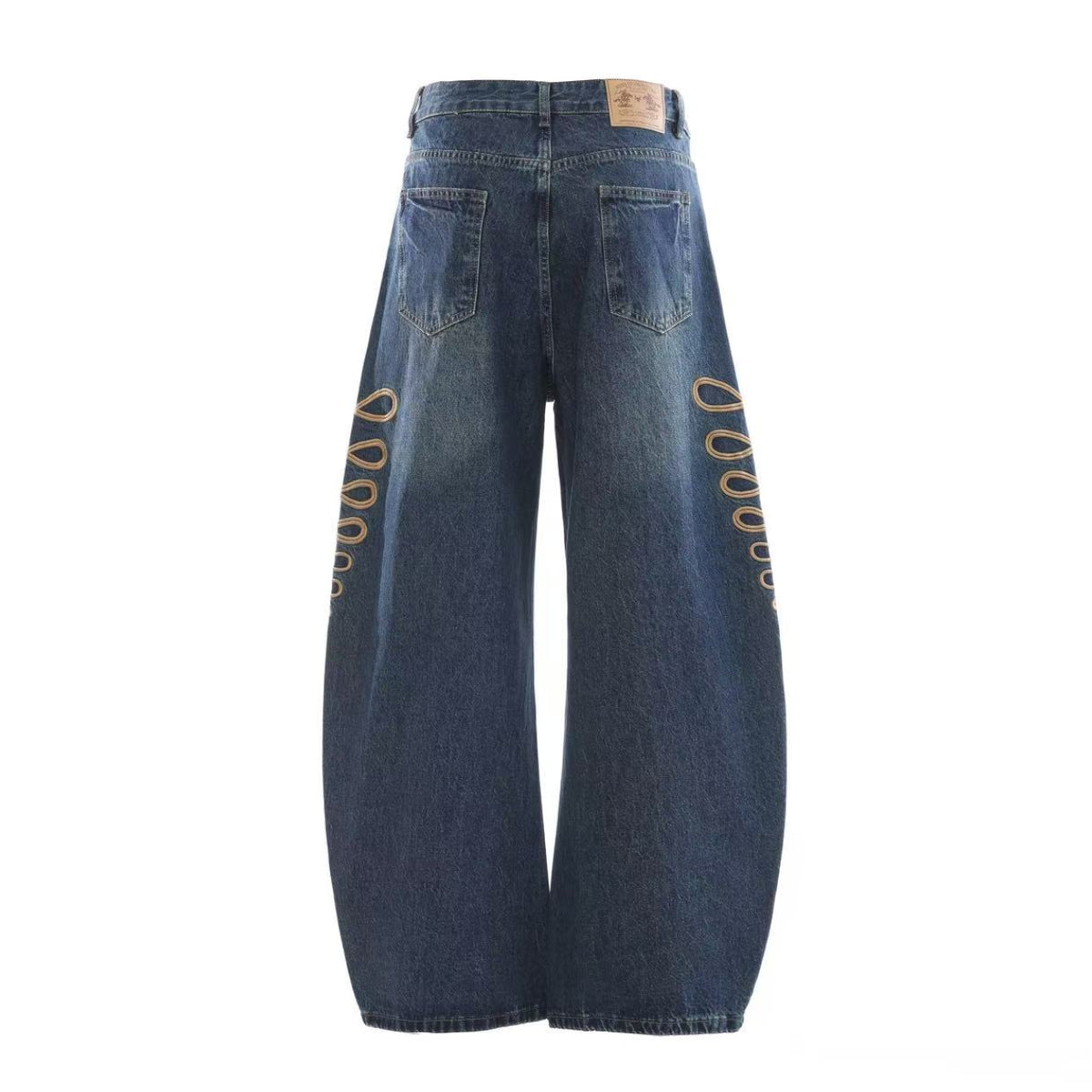 Vintage Lace-Up Embroidery Wide Leg Jeans
