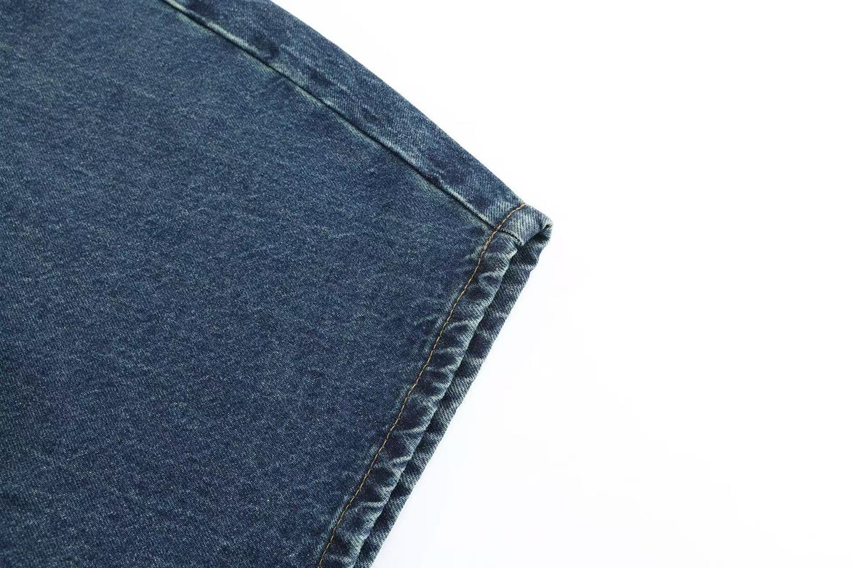 Vintage Lace-Up Embroidery Wide Leg Jeans