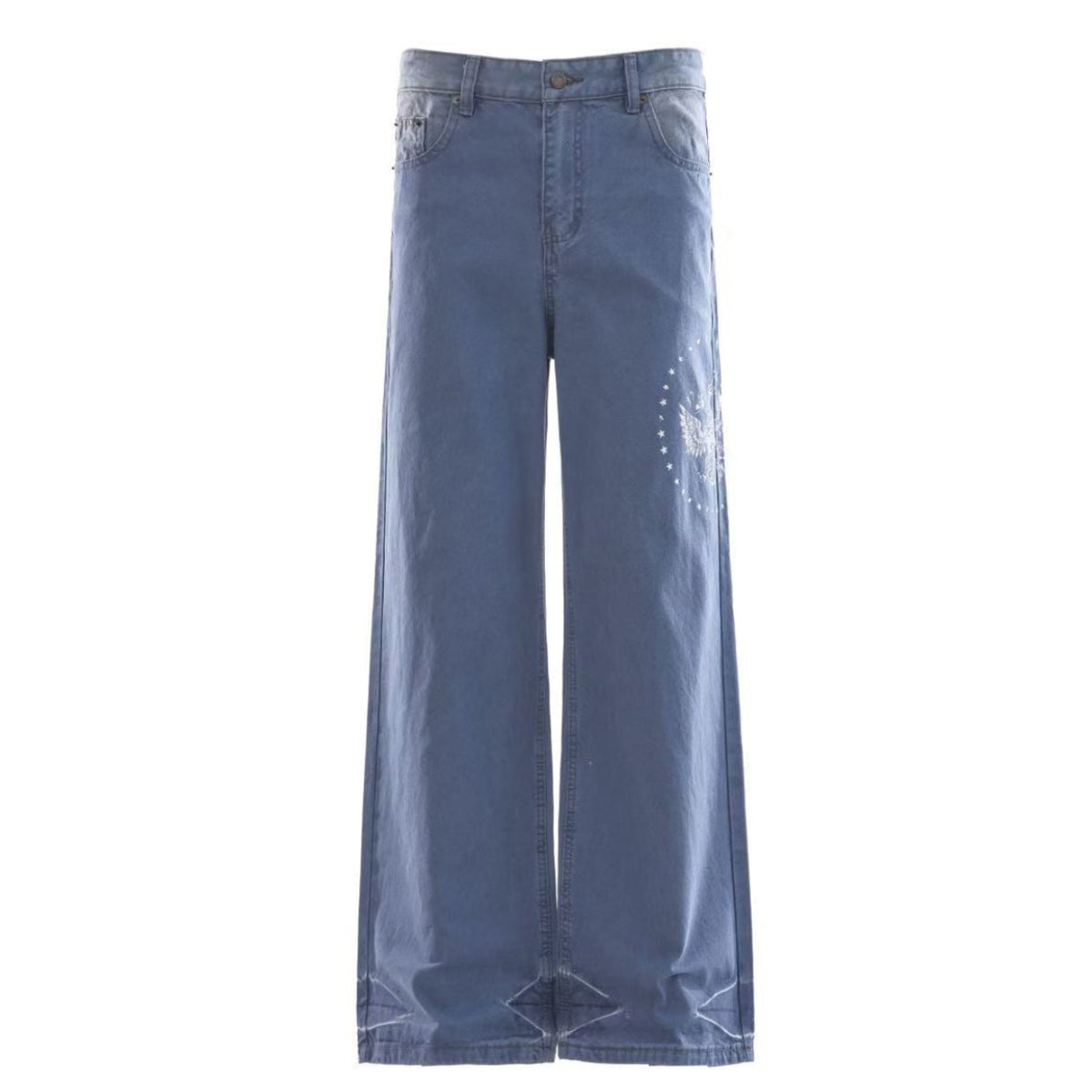 Washed Eagle Star Print Wide Leg Jeans