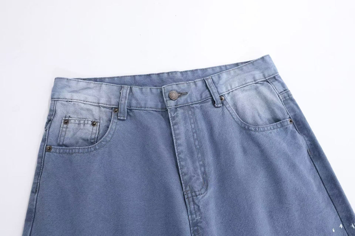 Washed Eagle Star Print Wide Leg Jeans