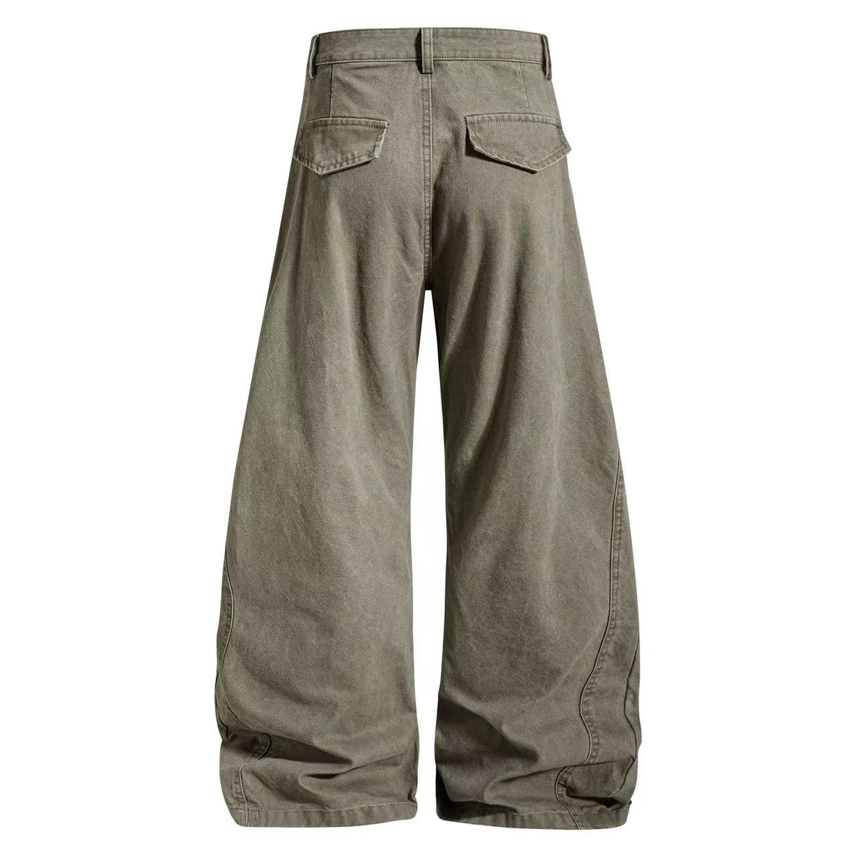 Vintage Washed Button Cuff Wide Leg Cargo Pants