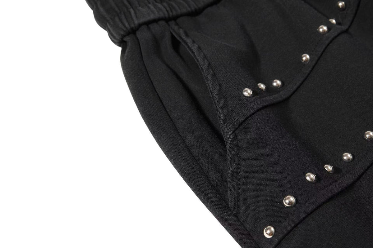 Studded Riveted Seam Detail Wide Leg Sweatpants