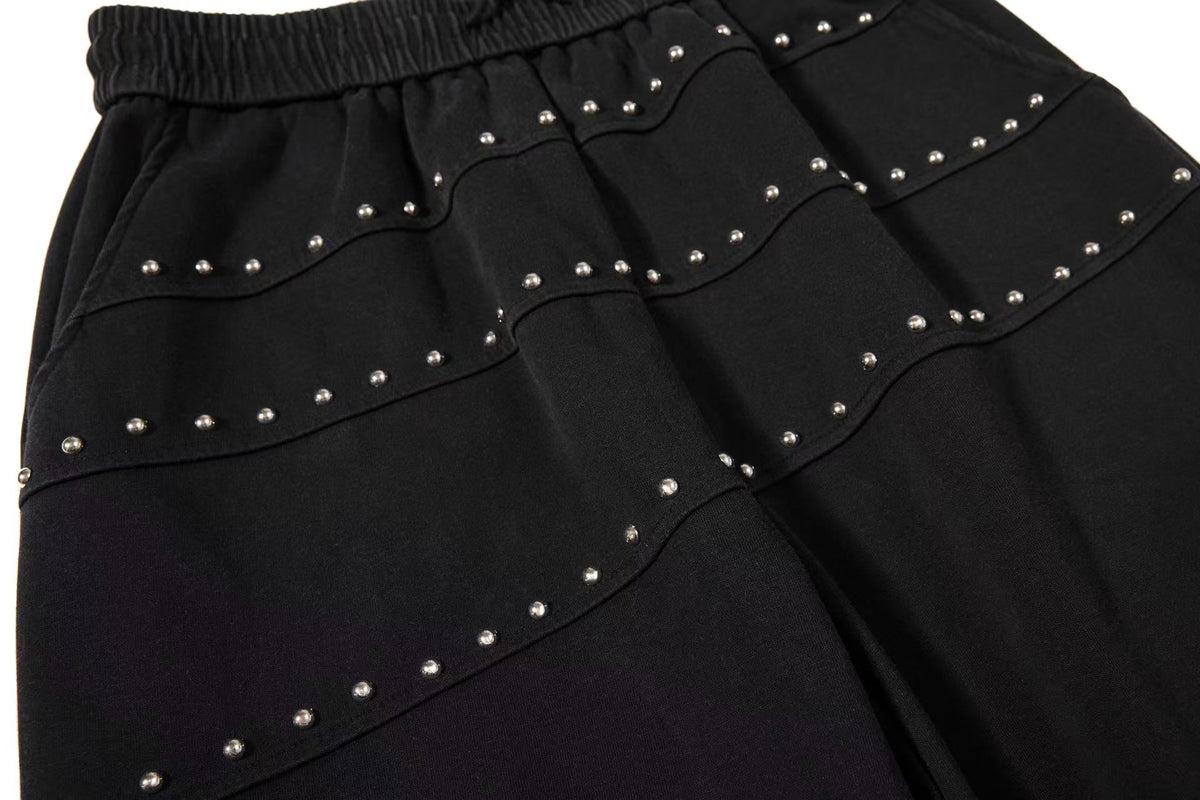 Studded Riveted Seam Detail Wide Leg Sweatpants