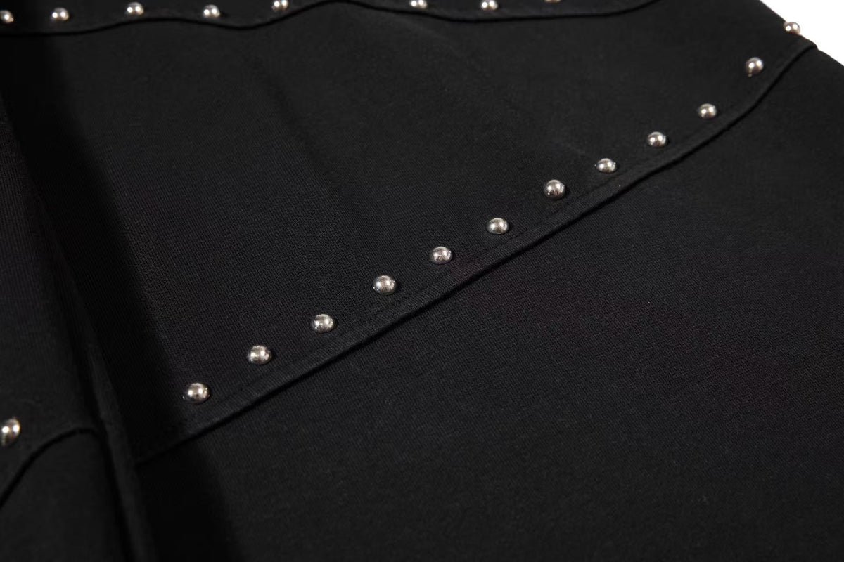 Studded Riveted Seam Detail Wide Leg Sweatpants