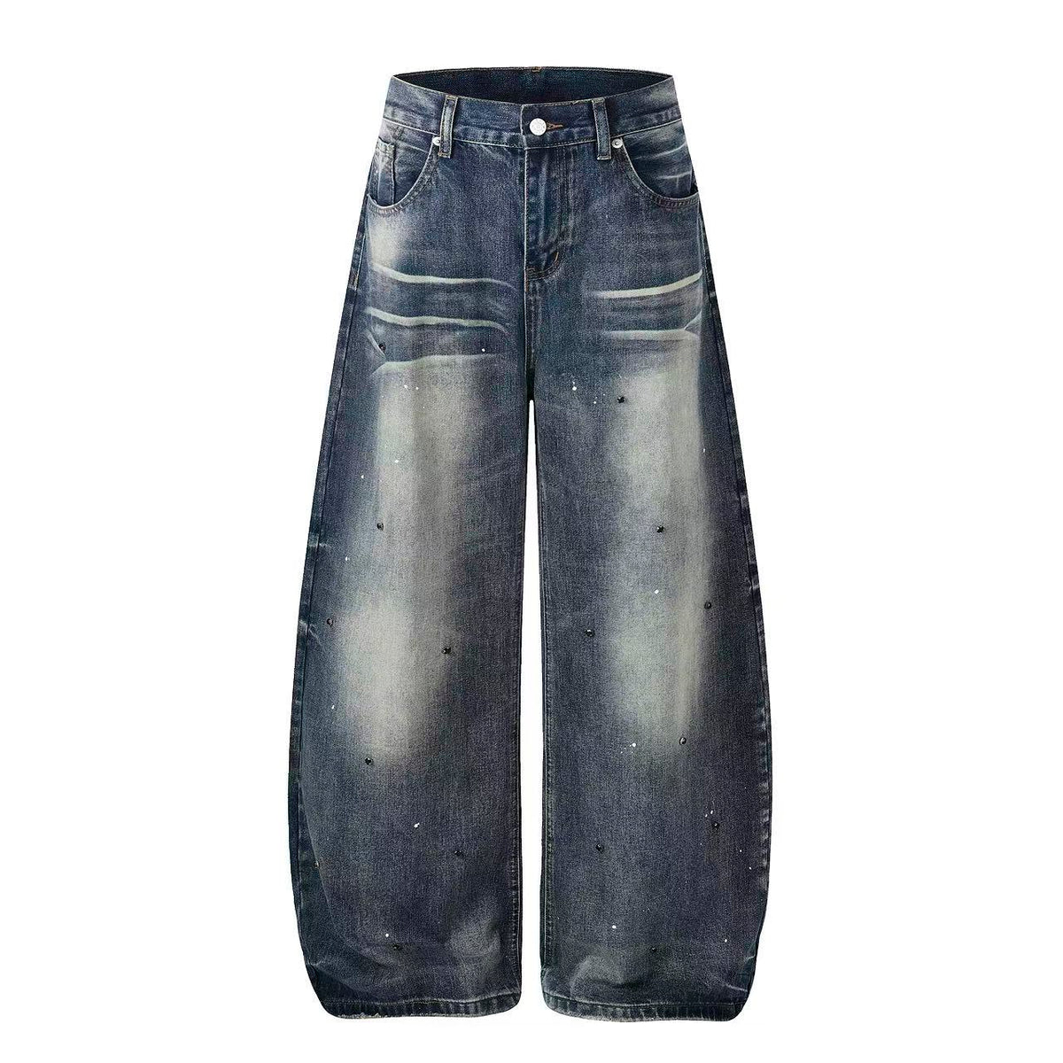 Vintage Washed Splatter Paint and Rivet Details Wide Leg Jeans