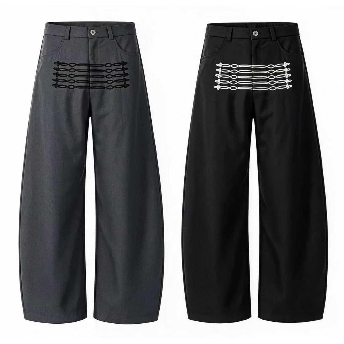 Lace-Up Knot Graphic Print Wide-Leg Suit Pants