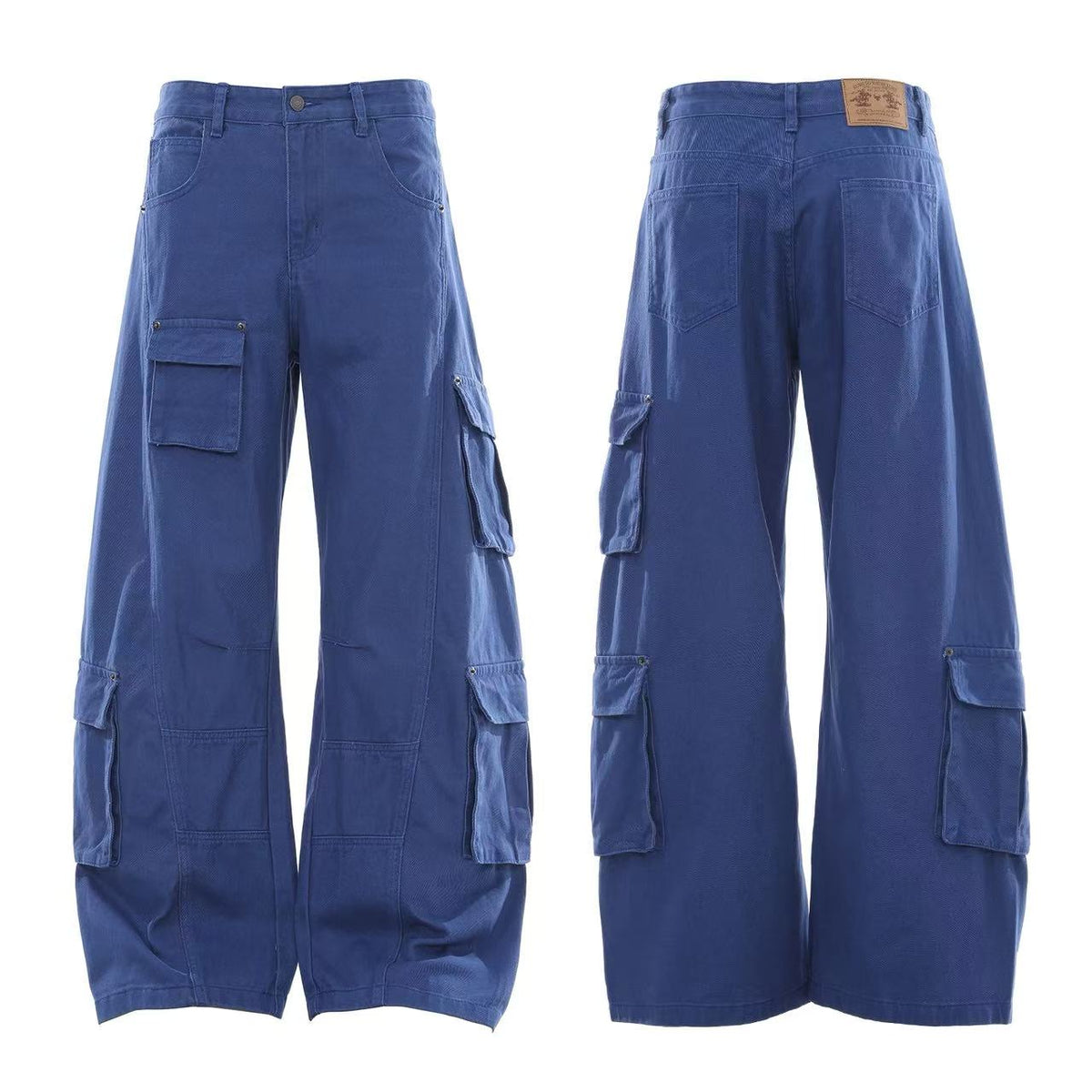 Washed Utility Multi Patch Pocket Wide Leg Cargo Pants