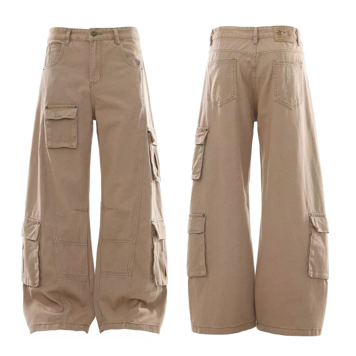 Washed Utility Multi Patch Pocket Wide Leg Cargo Pants