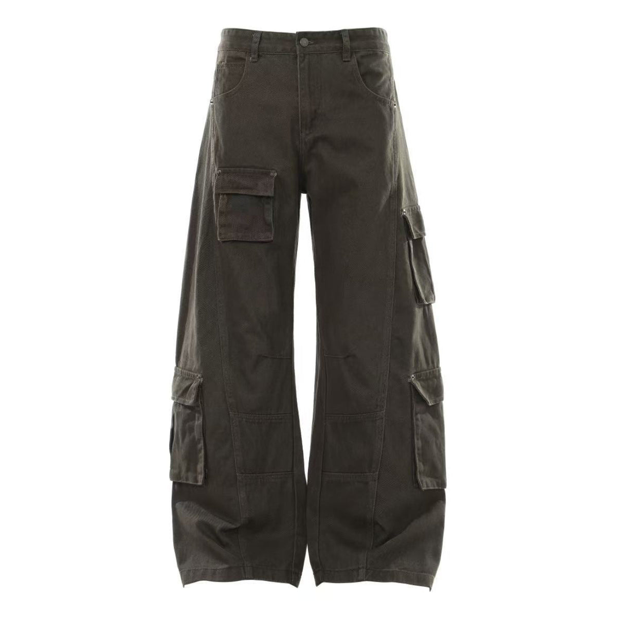 Washed Utility Multi Patch Pocket Wide Leg Cargo Pants