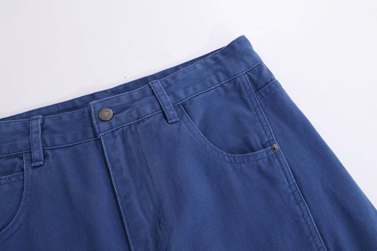 Washed Utility Multi Patch Pocket Wide Leg Cargo Pants