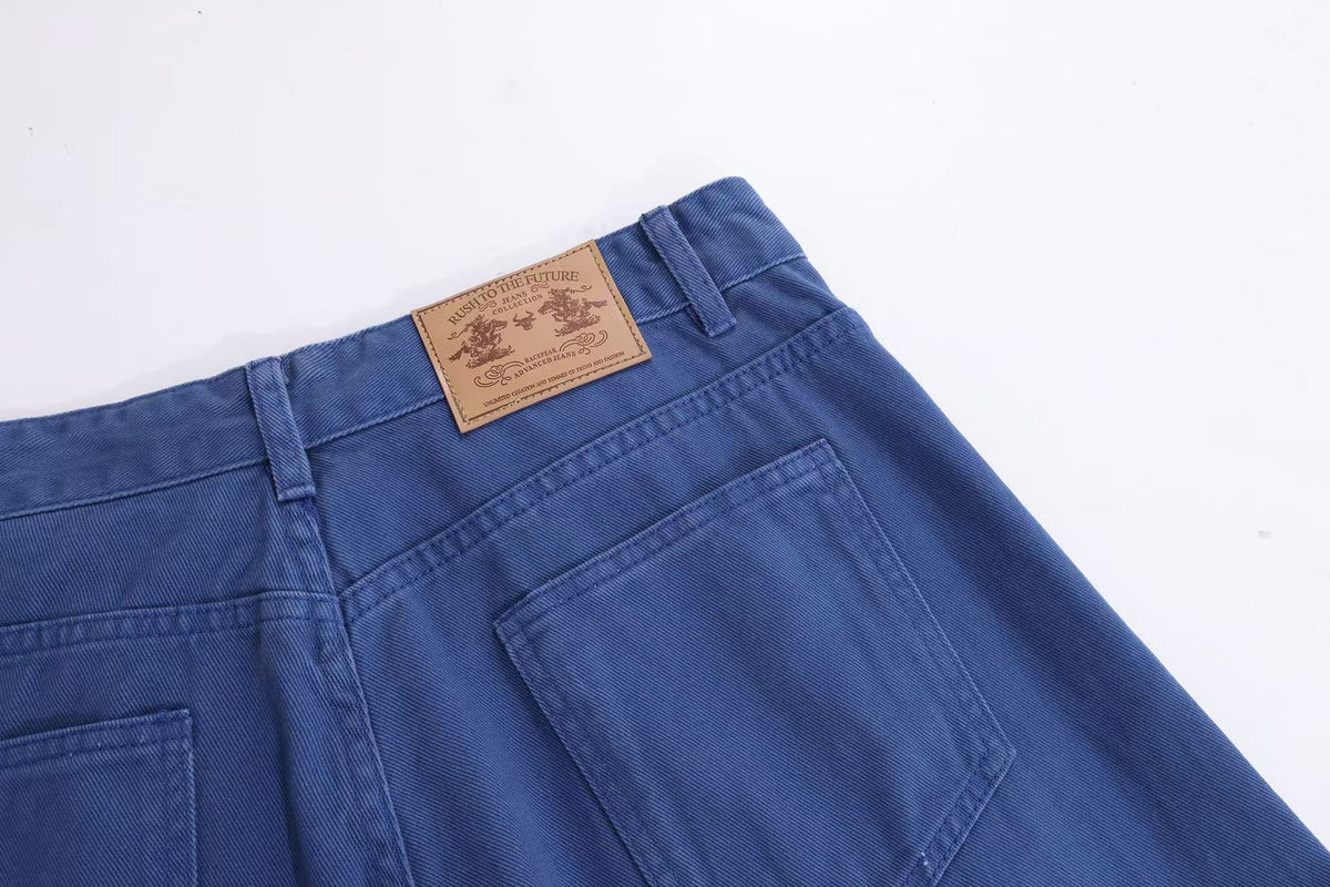 Washed Utility Multi Patch Pocket Wide Leg Cargo Pants
