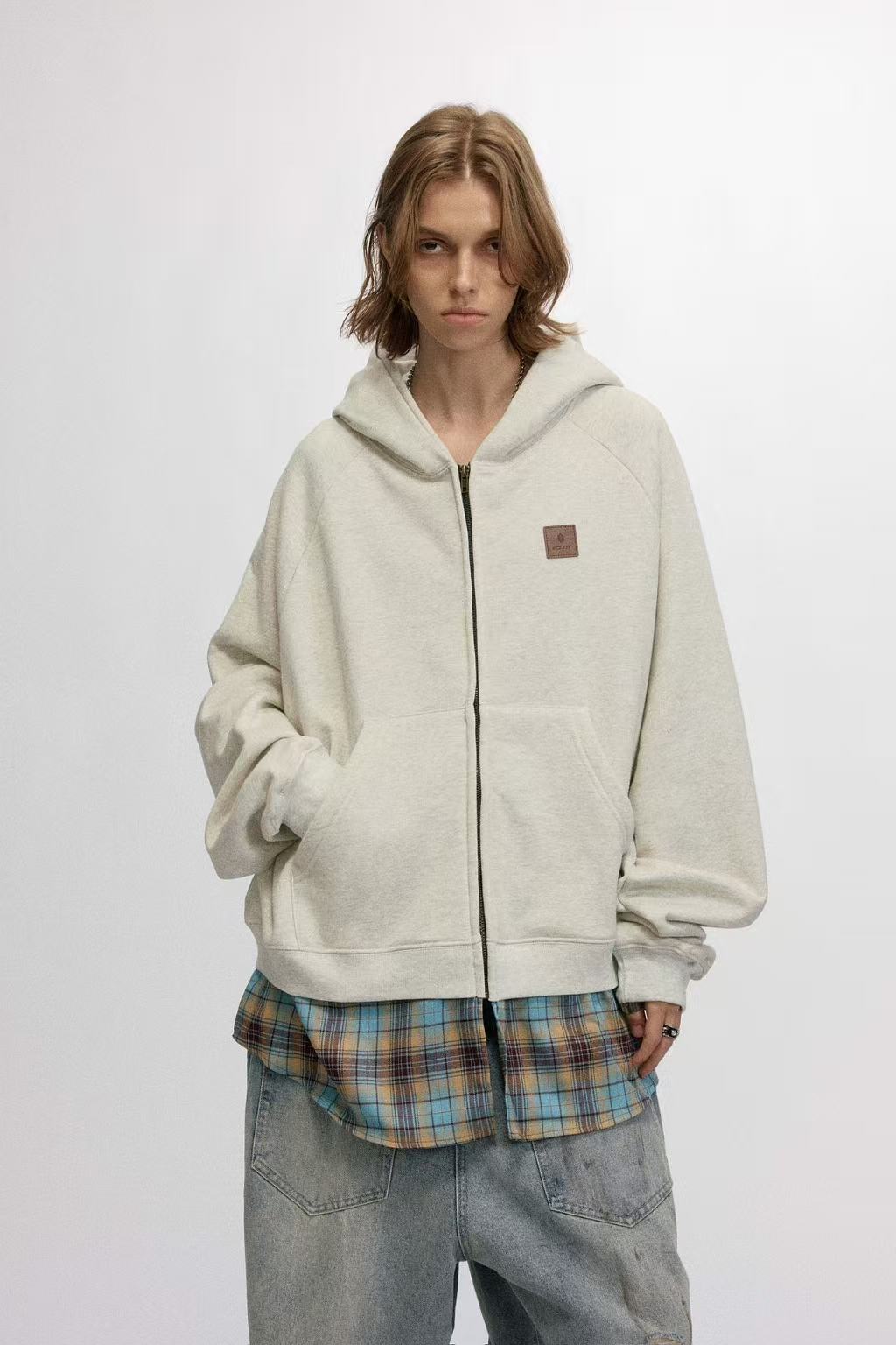 Paneled Hem Zip-Up Hoodie