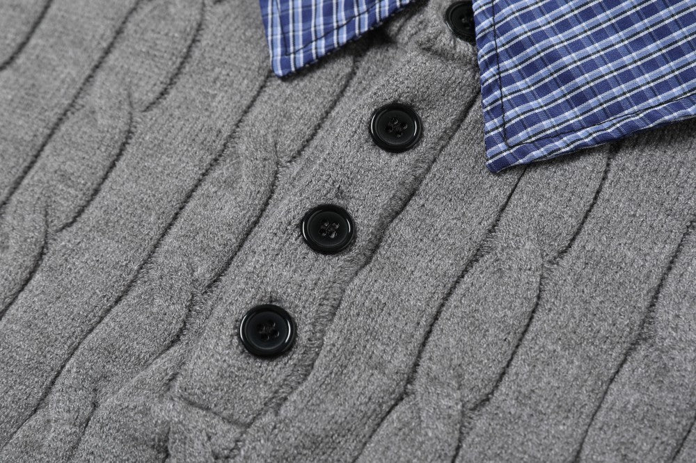 Cable Knit Fake Two-Piece Collared Sweater